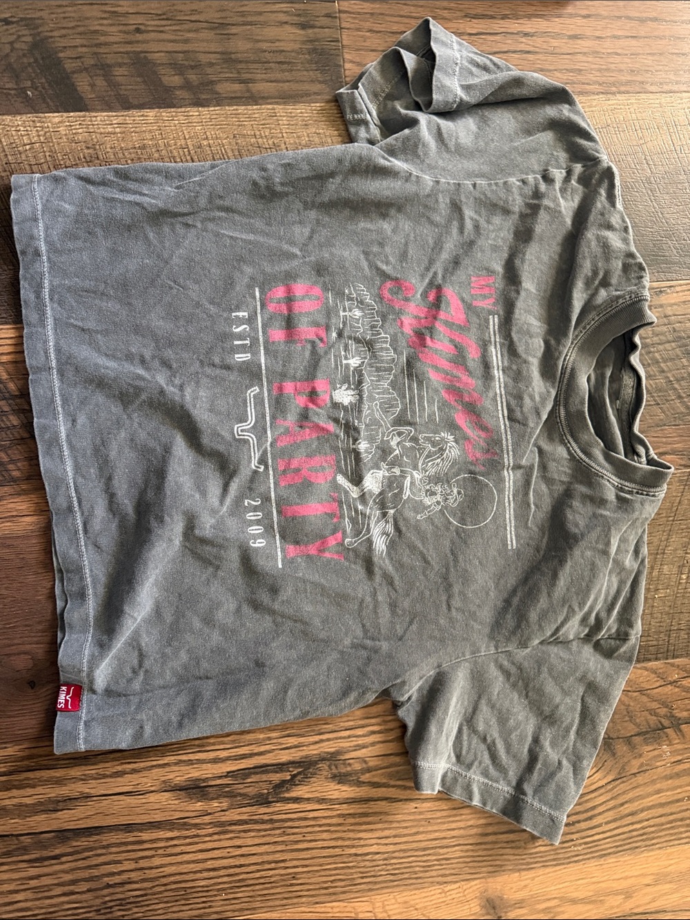 Kimes Ranch Gray Crop Top with Pink Graphic
